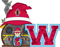 W is for Wizard Alphabet Learning Educational Illustration vector