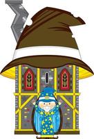 Cute Cartoon Magical Wizard Outside the Hat House Illustration vector