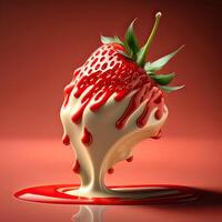 Strawberrie in milk cream. Side view. . photo