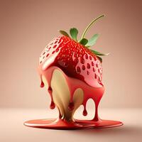 Strawberrie in milk cream. Side view. . photo