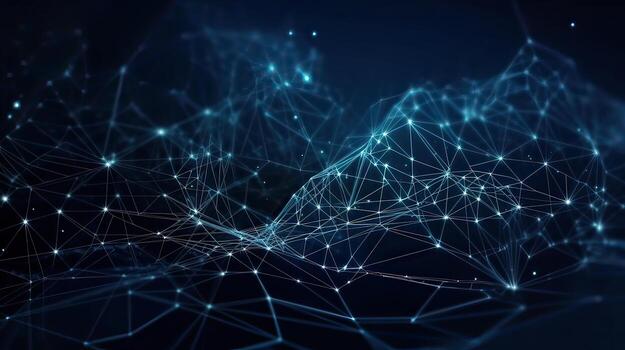 Dark blue and glow particle abstract background. . photo