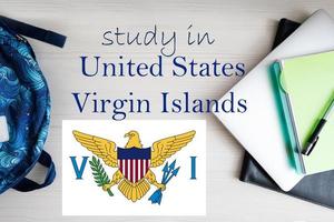 Study in United States Virgin Islands. Background with notepad, laptop and backpack. Education concept. photo