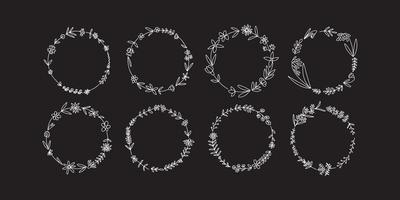 Vector set of wreathes with many summer flowers. Different wreathes with wild doodle flowers set