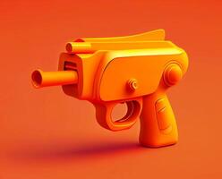 orange water pistol on a red background. photo