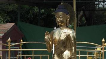 dorado estatua de Buda cerca Swayambhunath estupa en katmandú, Nepal video