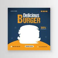 Delicious burger and first food menu social media post design within Fresh food menu vector