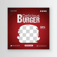 Delicious burger and first food menu social media post design within Fresh food menu vector