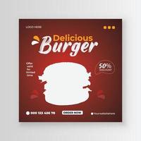 Delicious burger and first food menu social media post design within Fresh food menu vector