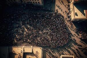 protestando multitud a ciudad calle. generativo ai foto