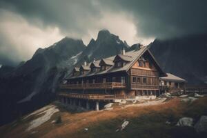 Cottage in nature. Lodge in mountains. photo