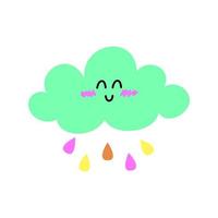 linda sonriente nube con vistoso lluvia gotas. niños vector ilustración