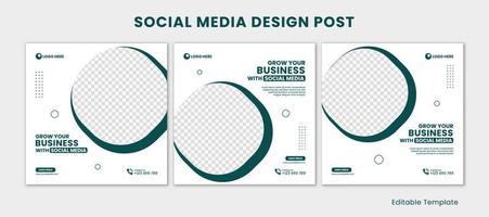 Set of Editable Social Media Design Post Template, With Rounded Rectangle Design Green and White Color. Suitable For Social Media Post, Ads, Promotion Product, Business, Company, etc. vector