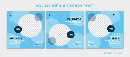 Set of Editable Template Social Media Design Post. With transparent circle in blue sky color theme. Suitable for Social Media Post, Ads, Promotions Product, Business, Company, Corporate, ETC vector