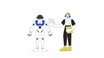 AI machine learning animation. Animated AI teacher and robot 2D cartoon flat colour line characters. Development 4K video concept footage on white with alpha channel transparency for web design