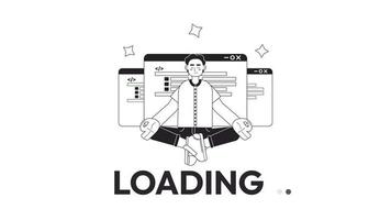 animado bw programador experto cargador. codificación curso. destello mensaje 4k vídeo imágenes. monocromo aislado cargando espera-animación Progreso indicador con alfa canal transparencia para ui, ux web diseño video
