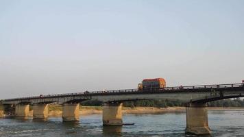 Bridge Over River Against Sky.Aerial landscape view in afternoon. video