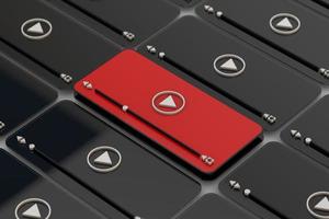 Media player interface a red multimedia concept. 3d render photo