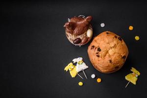 Easter cake or panettone with raisins and candied fruits photo