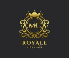 Golden Letter MC template logo Luxury gold letter with crown. Monogram alphabet . Beautiful royal initials letter. vector