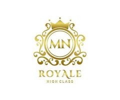 Golden Letter MN template logo Luxury gold letter with crown. Monogram alphabet . Beautiful royal initials letter. vector