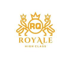 Golden Letter RQ template logo Luxury gold letter with crown. Monogram alphabet . Beautiful royal initials letter. vector