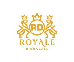 Golden Letter RD template logo Luxury gold letter with crown. Monogram alphabet . Beautiful royal initials letter. vector