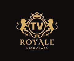 Golden Letter TV template logo Luxury gold letter with crown. Monogram alphabet . Beautiful royal initials letter. vector