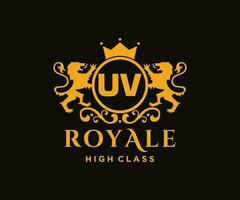 Golden Letter UV template logo Luxury gold letter with crown. Monogram alphabet . Beautiful royal initials letter. vector