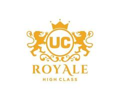 Golden Letter UC template logo Luxury gold letter with crown. Monogram alphabet . Beautiful royal initials letter. vector