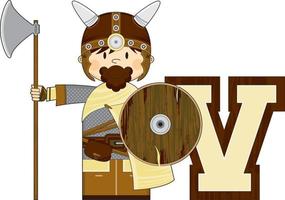 V is for Viking Alphabet Learning Educational Illustration vector