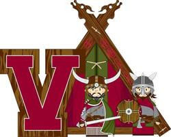 v es para vikingo alfabeto aprendizaje educativo ilustración vector