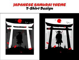 silueta Japón samurai vector para diseño camiseta concepto. samurai con rojo Luna camiseta diseño. samurai vector ilustración. urbano samurai.