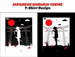 Silhouette japan samurai vector for design t-shirt concept. Urban samurai. Samurai with red moon t-shirt design. Samurai Vector Illustration. streetwear theme tshirt.