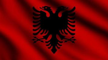 Albania flag waving in the wind with 3d style background photo