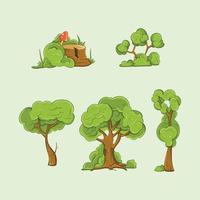 dibujos animados estilo arboles arbusto en vector