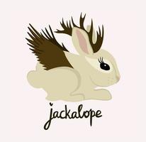 Jackalope. Hare with horns and wings. Wild mystical animal. Dark forest. North American folklore. Vector illustration.