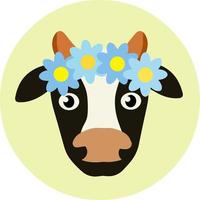 Cow. Head of horned animal. Icon of Cattle and farm. Funny bull. Village element. Countryside logo. Cartoon flat illustration vector