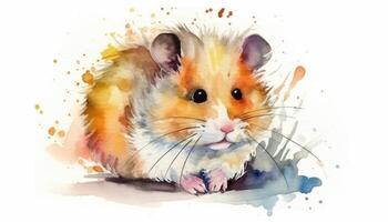 Watercolor cute hamster white background with photo