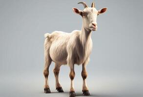 White goat standing on a gray background. 3d rendering, 3d illustration photo