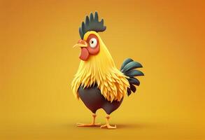 3d rendering of a rooster on a yellow background with copy space photo