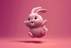 Cute pink bunny on a pink background. 3d rendering. photo