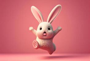 Cute pink bunny on a pink background. 3d rendering. photo