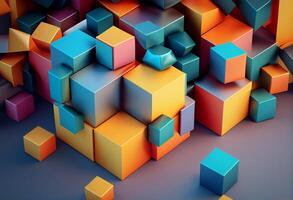 Abstract 3d rendering of colorful cubes. Computer generated background. photo