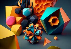 3d illustration of abstract geometric composition with polygonal shapes. photo