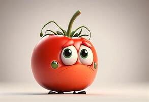 Cartoon tomato with emotion face. 3d illustration, 3d rendering photo