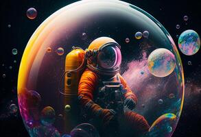 Astronaut in outer space with colorful planet. 3D rendering photo