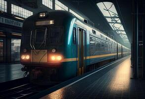 High speed train in a station. 3D rendering. Toned image. photo