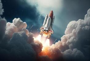 Rocket taking off into space. Mixed media. Mixed media. Mixed media photo