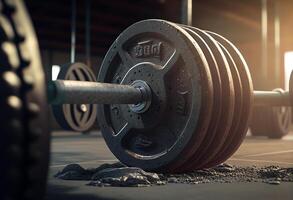 Dumbbells on the floor in the gym. Weightlifting photo