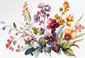 Beautiful floral composition with flowers. Hand drawn watercolor illustration. photo